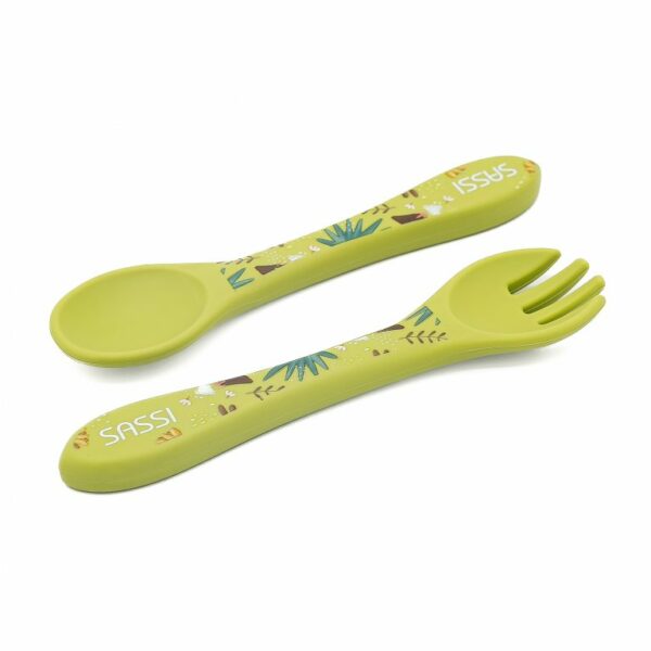 Set fourchette et cuillère en silicone Dinosaure - Sassi – Image 2